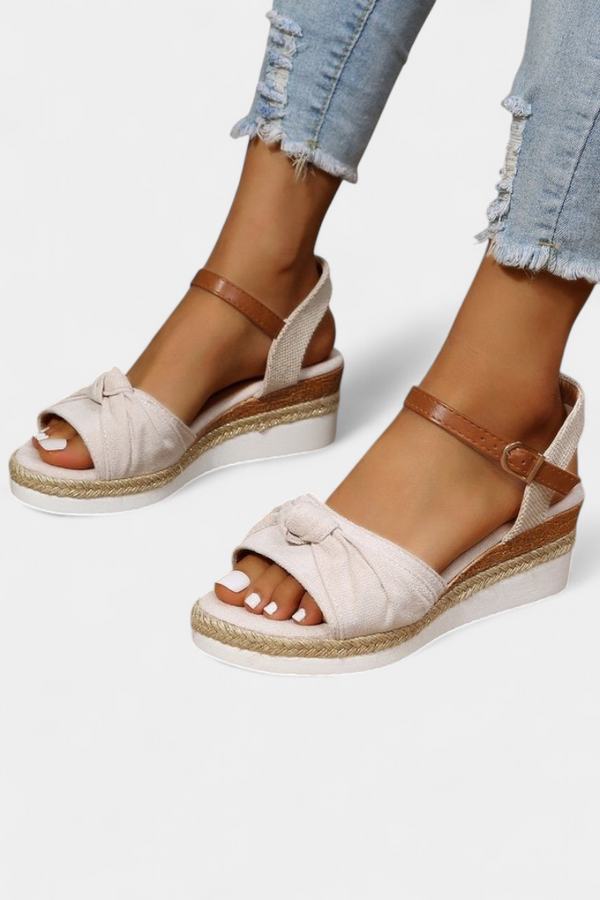 Lora - Sandalias de Lona con Lazada y Plataforma Casual