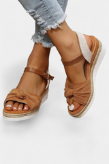 Lora - Sandalias de Lona con Lazada y Plataforma Casual