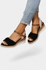 Lora - Sandalias de Lona con Lazada y Plataforma Casual