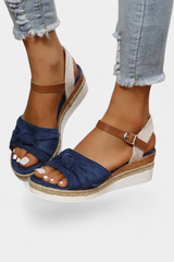 Lora - Sandalias de Lona con Lazada y Plataforma Casual