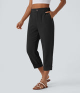 Susana - Pantalones Cintura Alta con Bolsillos Estilo Lino