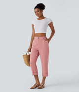 Susana - Pantalones Cintura Alta con Bolsillos Estilo Lino