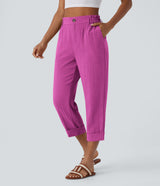 Susana - Pantalones Cintura Alta con Bolsillos Estilo Lino
