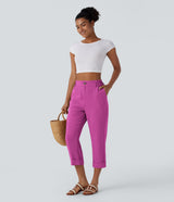 Susana - Pantalones Cintura Alta con Bolsillos Estilo Lino