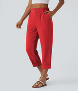Susana - Pantalones Cintura Alta con Bolsillos Estilo Lino